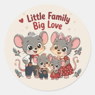 Sticker Rond Petite Famille Grand Amour Souris Mignonne
