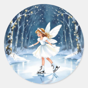 Sticker Rond Petite Fée Patinage de Noël