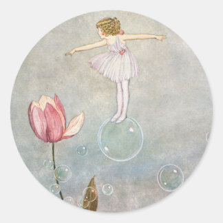 Sticker Rond Petite fée sur une bulle