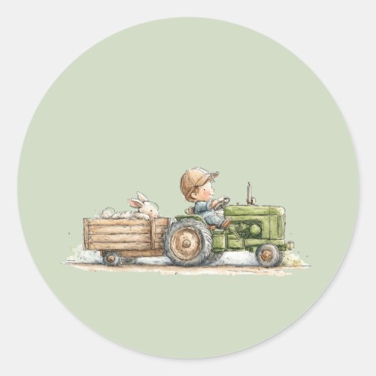 Sticker Rond Petite Ferme de Tracteur Anniversaire (Devant)