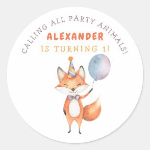 Sticker Rond Petite fête d'anniversaire de Renard