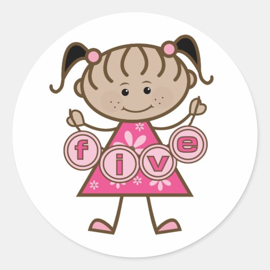 Sticker Rond Petite fille 5e anniversaire Tshirts et cadeaux (Devant)