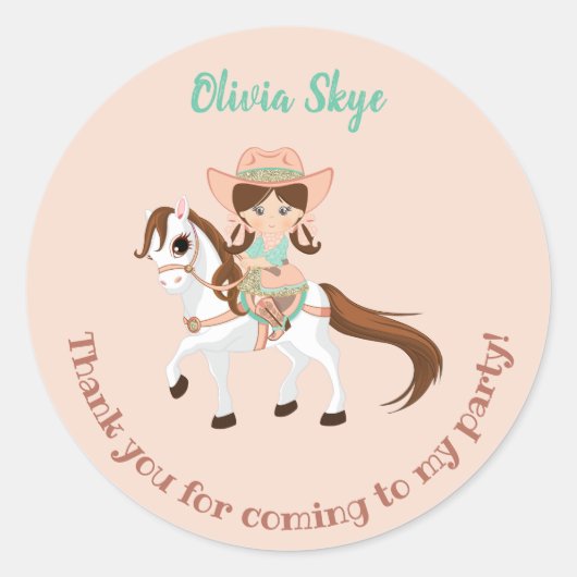 Sticker Rond Petite fille au cheval Filles Anniversaire (Devant)