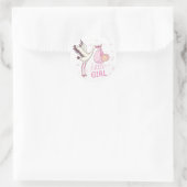 Sticker Rond Petite fille avec cigogne (Sac)