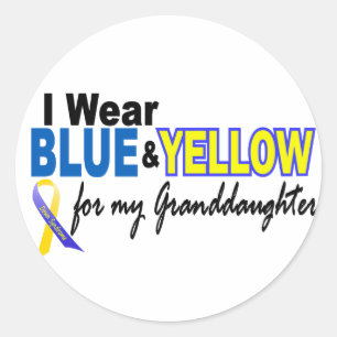 Sticker Rond Petite-fille bleue et jaune 2 d'usage de syndrome