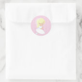 Sticker Rond Petite fille blonde, rose, première communion (Sac)