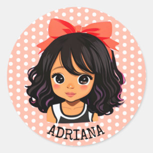 Sticker Rond Petite fille caricature personnalisée