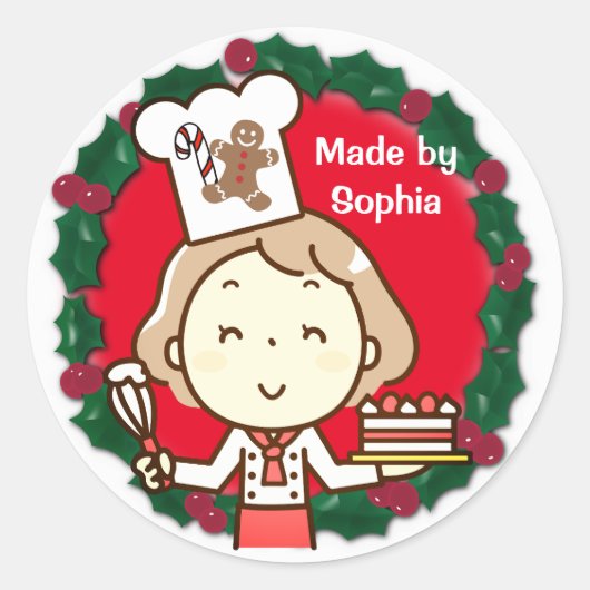 Sticker Rond Petite Fille Chef Noël (Devant)