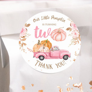 Sticker Rond Petite fille Citrouille Pink Truck Automne 2e anni