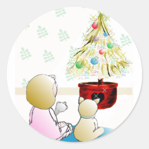 Sticker Rond Petite fille dans la nuit de Noël
