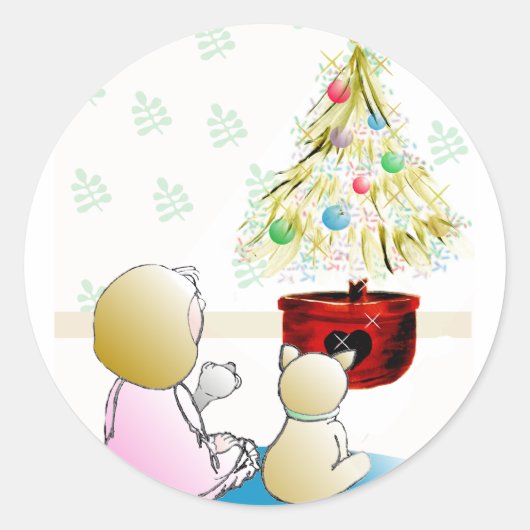 Sticker Rond Petite fille dans la nuit de Noël (Devant)