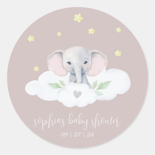 Sticker Rond Petite fille d'arachide Baby shower Eléphant rose (Devant)