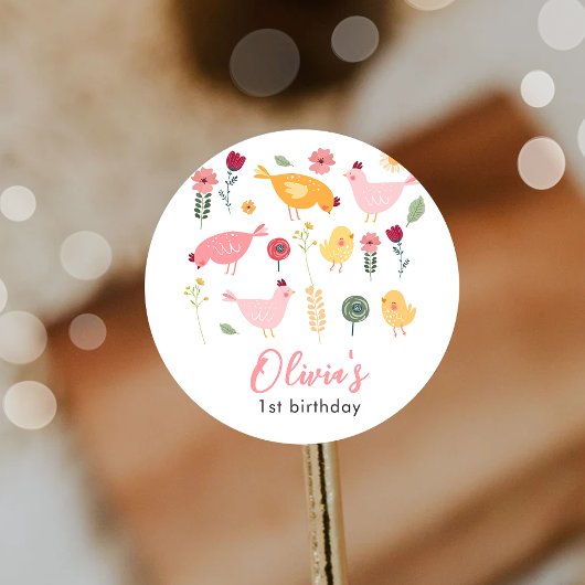 Sticker Rond Petite Fille De Poulets Ferme Pâques Poulet Annive