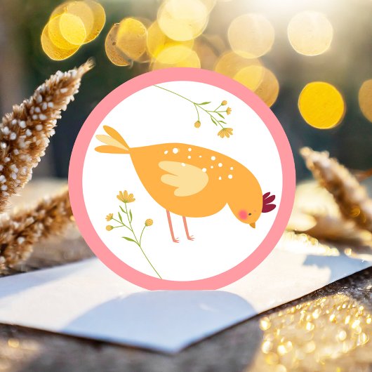 Sticker Rond Petite Fille De Poulets Ferme Pâques Poulet Annive