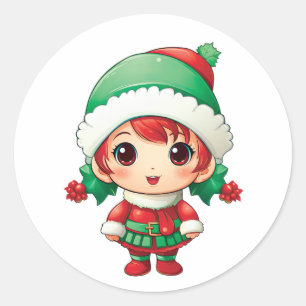 Sticker Rond Petite fille Elf Xmas Magie