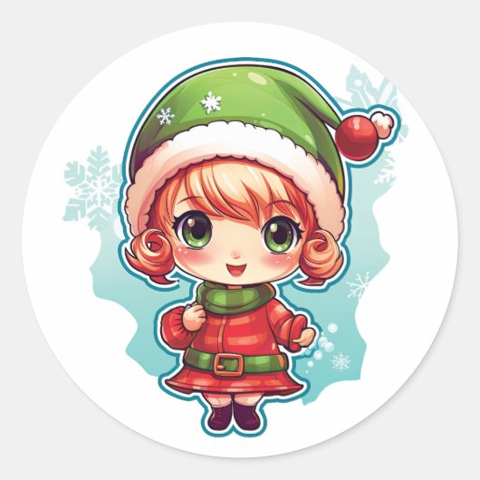 Sticker Rond Petite fille Elf Xmas Magie (Devant)