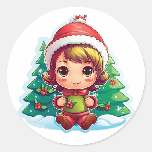 Sticker Rond Petite fille Elf Xmas Magie (Devant)