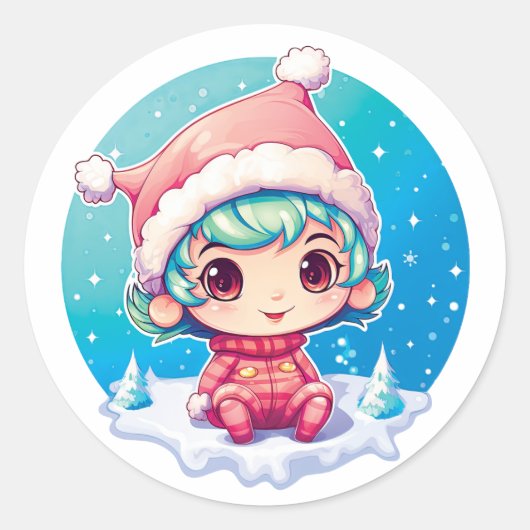 Sticker Rond Petite fille Elf Xmas Magie (Devant)