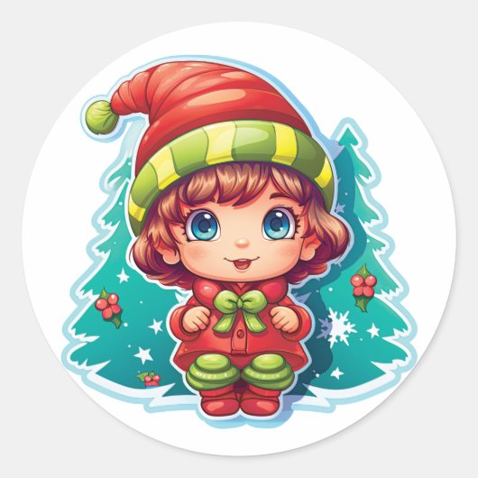 Sticker Rond Petite fille Elf Xmas Magie (Devant)
