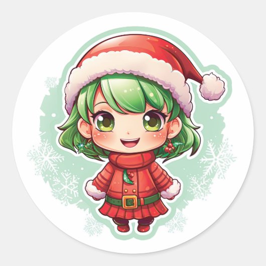 Sticker Rond Petite fille Elf Xmas Magie (Devant)