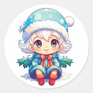 Sticker Rond Petite fille Elf Xmas Magie