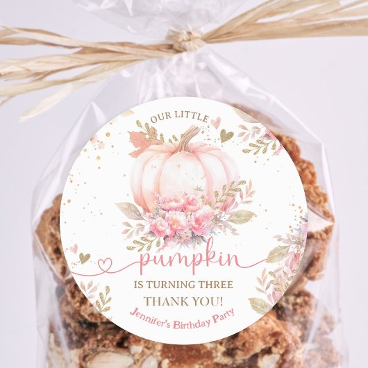 Sticker Rond Petite fille florale rose Citrouille automne 3e an
