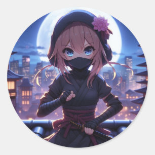 Sticker Rond Petite fille guerrière ninja