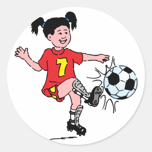 Sticker Rond Petite Fille Jouant Au Football (Devant)