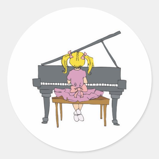 Sticker Rond petite fille jouant du piano (Devant)