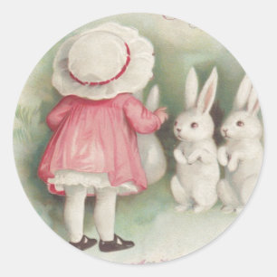 Sticker Rond Petite Fille Lapin de Pâques