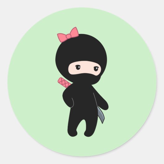 Sticker Rond Petite fille Ninja en vert (Devant)