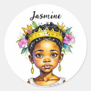 Sticker Rond Petite fille personnalisée Princesse de couleur