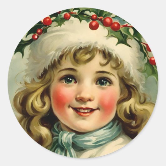 Sticker Rond Petite fille vintage avec mistletoe (Devant)