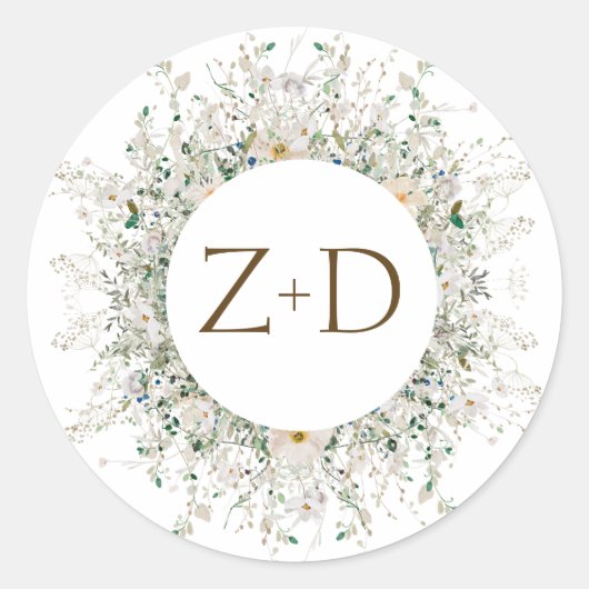 Sticker Rond Petite Fleur sauvage Mariage Monogramme (Devant)