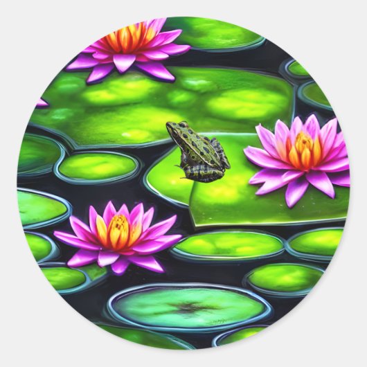 Sticker Rond Petite grenouille sur Lily Pad (Devant)