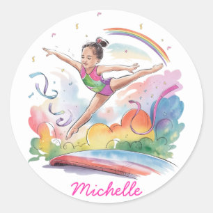 Sticker Rond Petite Gymnaste personnalisée Fille Noël rose