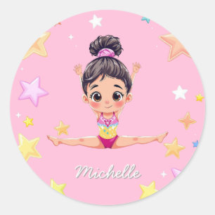 Sticker Rond Petite Gymnaste personnalisée Fille Noël rose