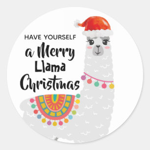 Sticker Rond Petite ludique de Noël Llama Santa hat souhaite