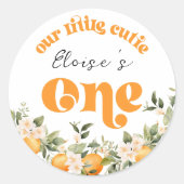 Sticker Rond Petite mignonne 1er anniversaire oranges d'agrumes (Devant)