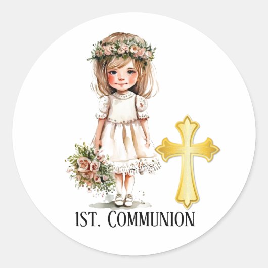 Sticker Rond Petite mignonne fille 1ère communion (Devant)
