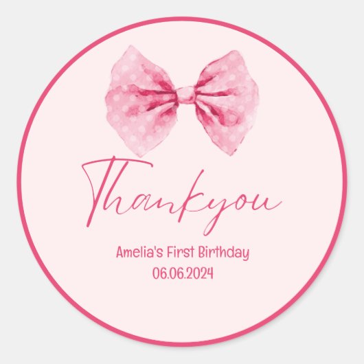 Sticker Rond Petite miss fleurie Pink Bow Onederful 1er anniver (Devant)