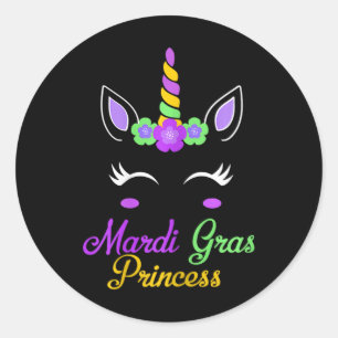 Sticker Rond Petite Miss Mardi Gras Princesse Unicorn Filles En
