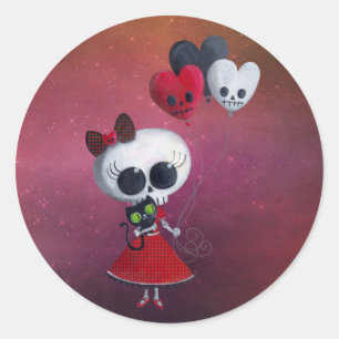 Sticker Rond Petite Miss Mort Valentine Girl