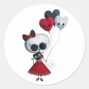 Sticker Rond Petite Miss Mort Valentine Girl