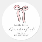 Sticker Rond Petite Miss Onederful Pink Doodle Bow (Devant)