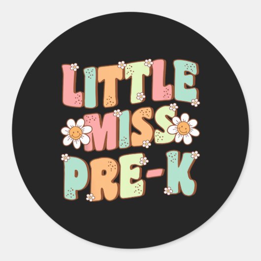 Sticker Rond Petite Miss Pré-K Filles Retour À L'École Rétro Da (Devant)
