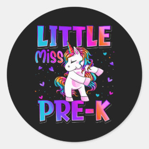 Sticker Rond Petite Miss Pre-K Unicorne Retour À L'École Filles