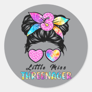 Sticker Rond Petite Miss Threenager 3e Anniversaire 3 Ans Fille