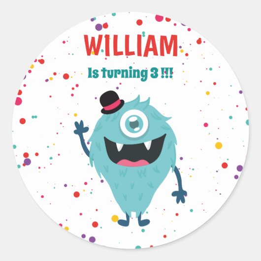 Sticker Rond Petite Monster de mignons monstres (Devant)