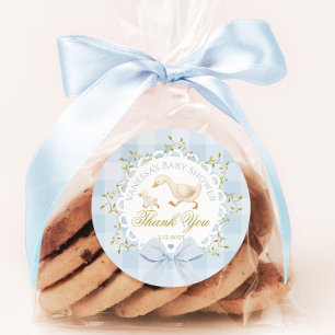 Sticker Rond Petite Oie Idiote Bleue Baby Shower Merci